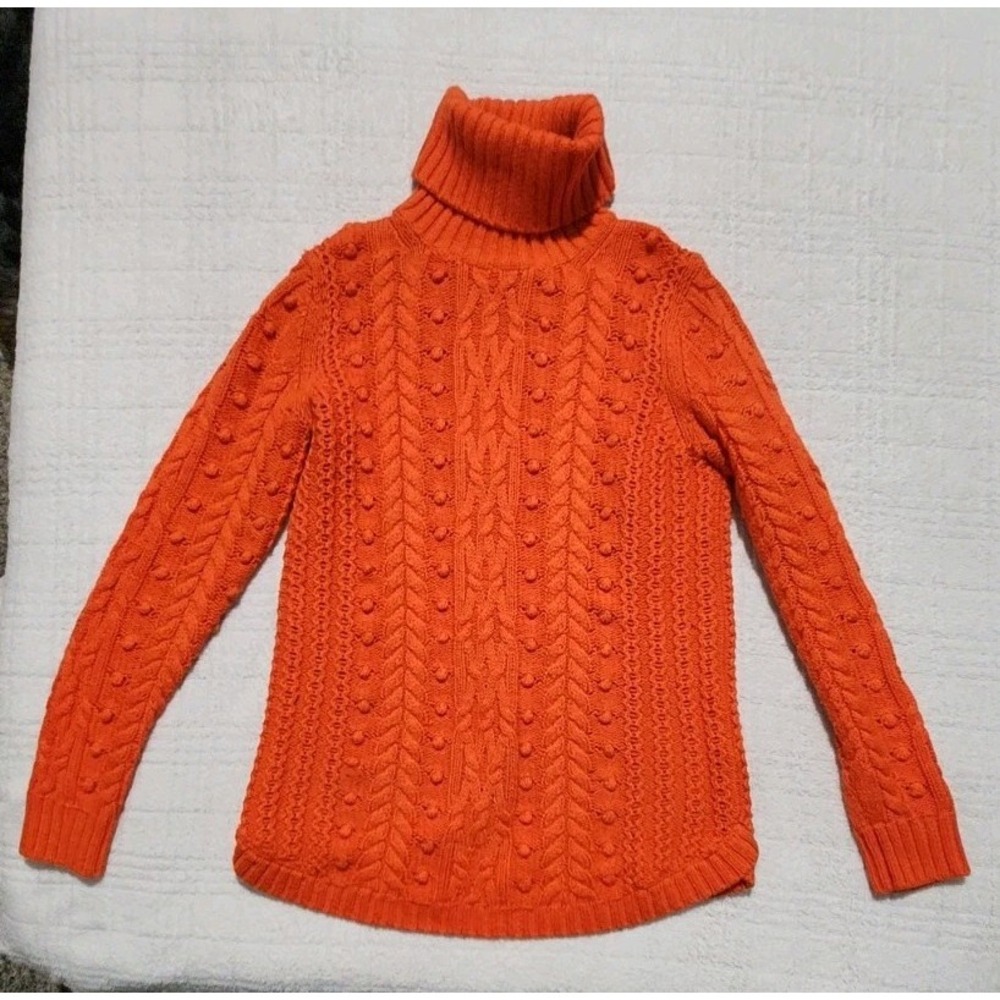GAP Orange Chunky Cable Knit Wool Blend Turtleneck‎ Sweater Women's size XS